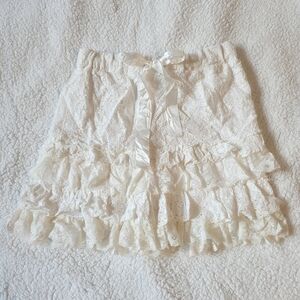 Image Japanese brand white lace ruffle layered bloomer shorts with ribbon tie